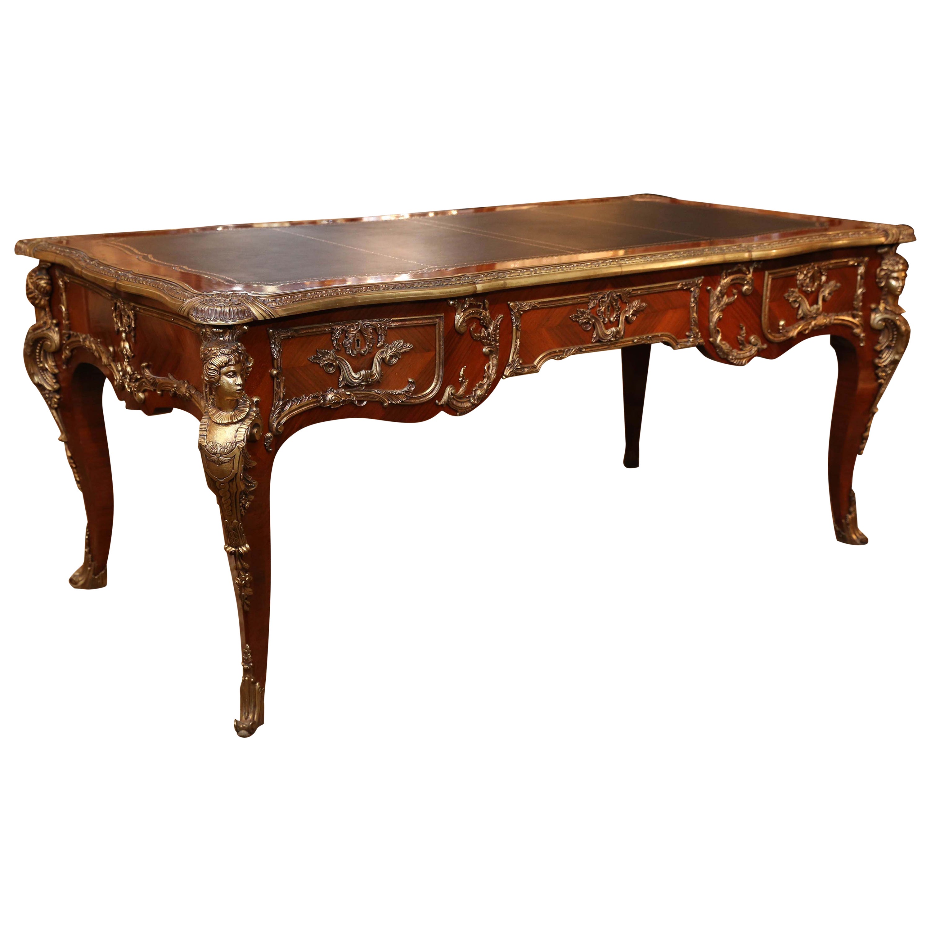 Louis Xv Style Brass Mounted Bureau Platt Or Desk Having Leather