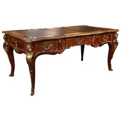 Louis XV Style Brass Mounted Bureau Platt or Desk Having Leather Insert Top