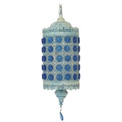 Mid-Century blue jeweled pendant light