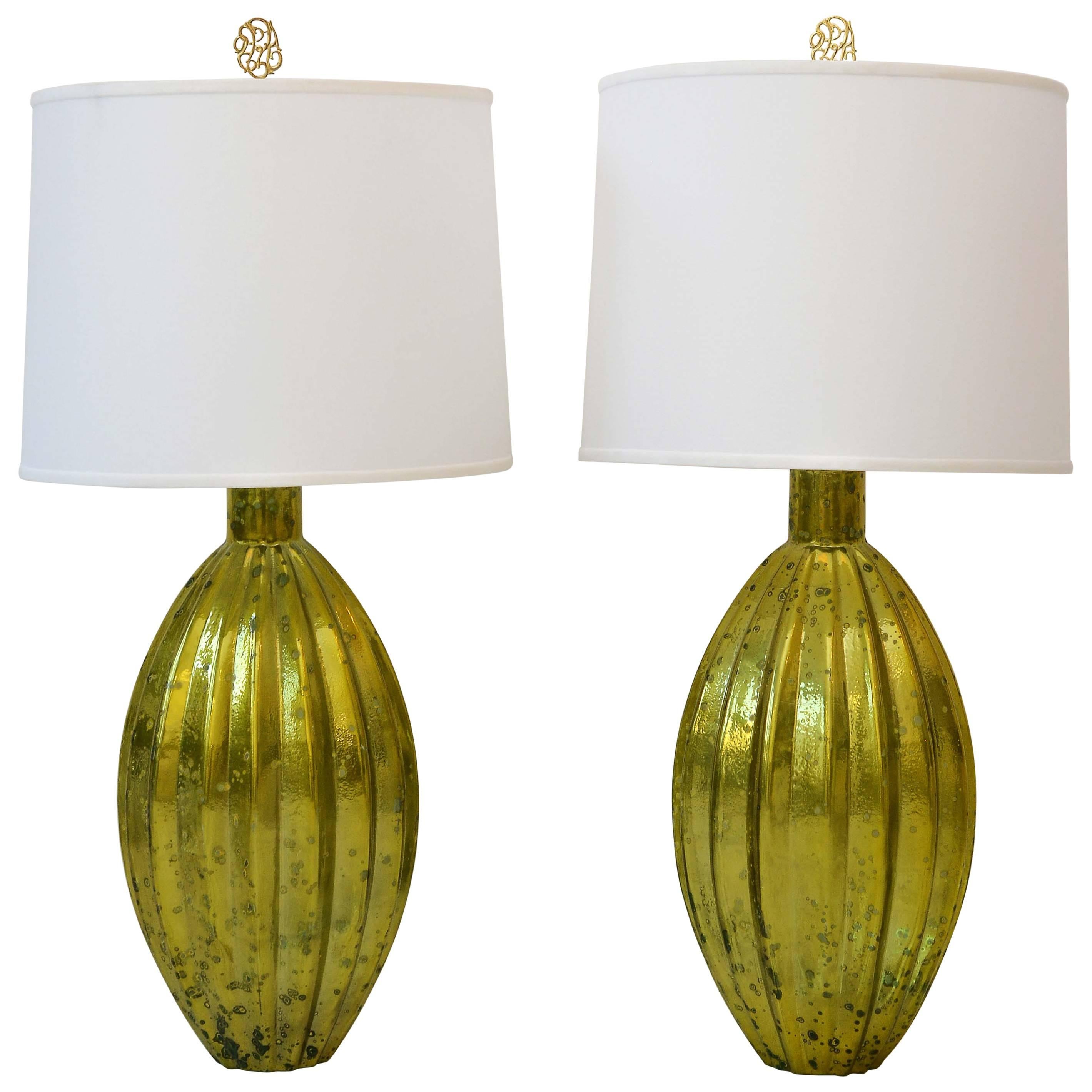Pair of Vintage Golden Glass Lamps