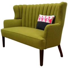 Early Midcentury High Back Two-Seat Sofa, Fully Restored