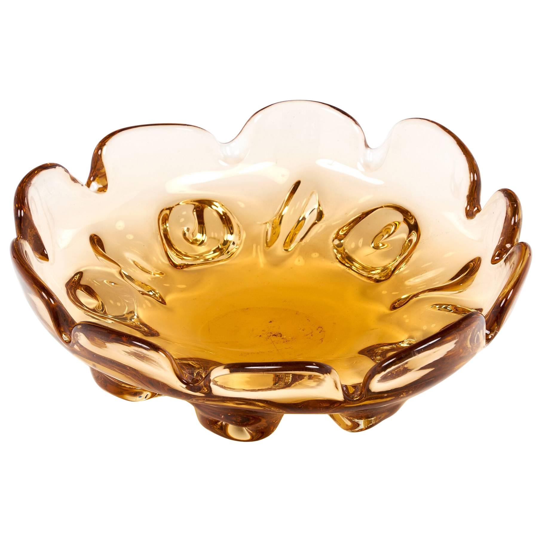 Amber Murano Glass Bowl, Signed by Pauly, circa 1950