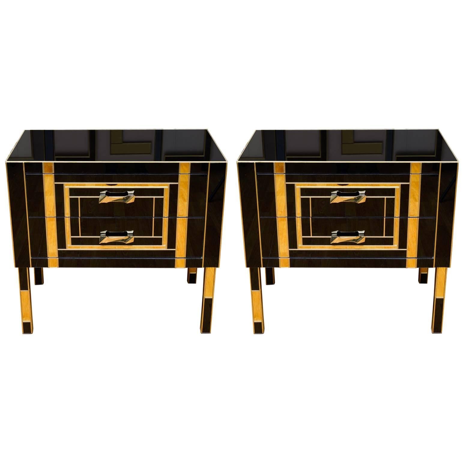 Pair of Nightstands in Tinted Glass, Exclusive Design Made for Justine