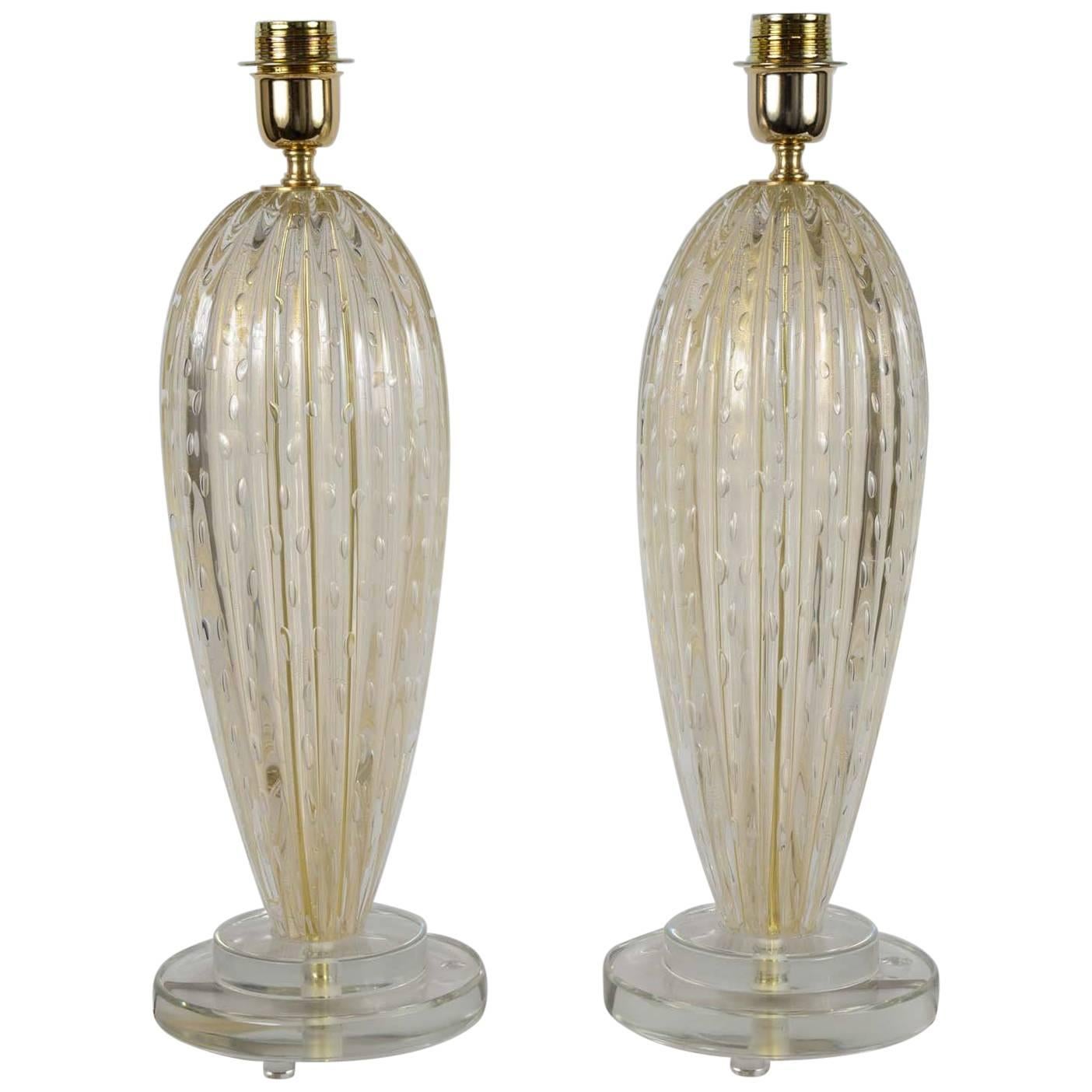 Pair of Table Lamps in Murano Glass Signed Toso