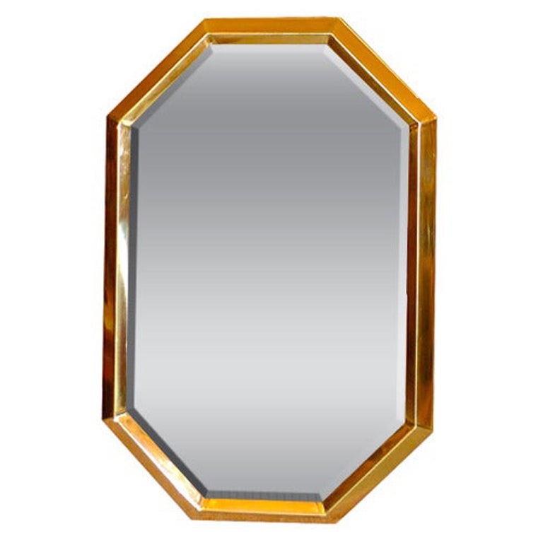 Octagonal Brass Mirror For Sale
