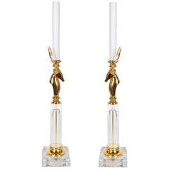 Vintage Art Deco Style Glass and Brass Lamps with Gazelle Motif