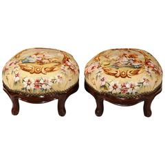 Pair of 19th Century, French, Carved Stools with Original Aubusson Tapestry 3