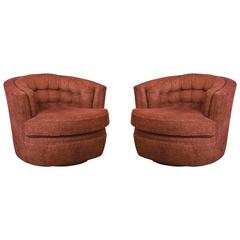 Fabulous Pair of Milo Baughman Swivels in Dark Red Chenille 6