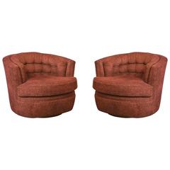 Fabulous Pair of Milo Baughman Swivels in Dark Red Chenille