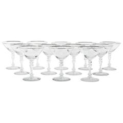 Vintage Set of 8 Crystal Coupes with Platinum Trimmed Top