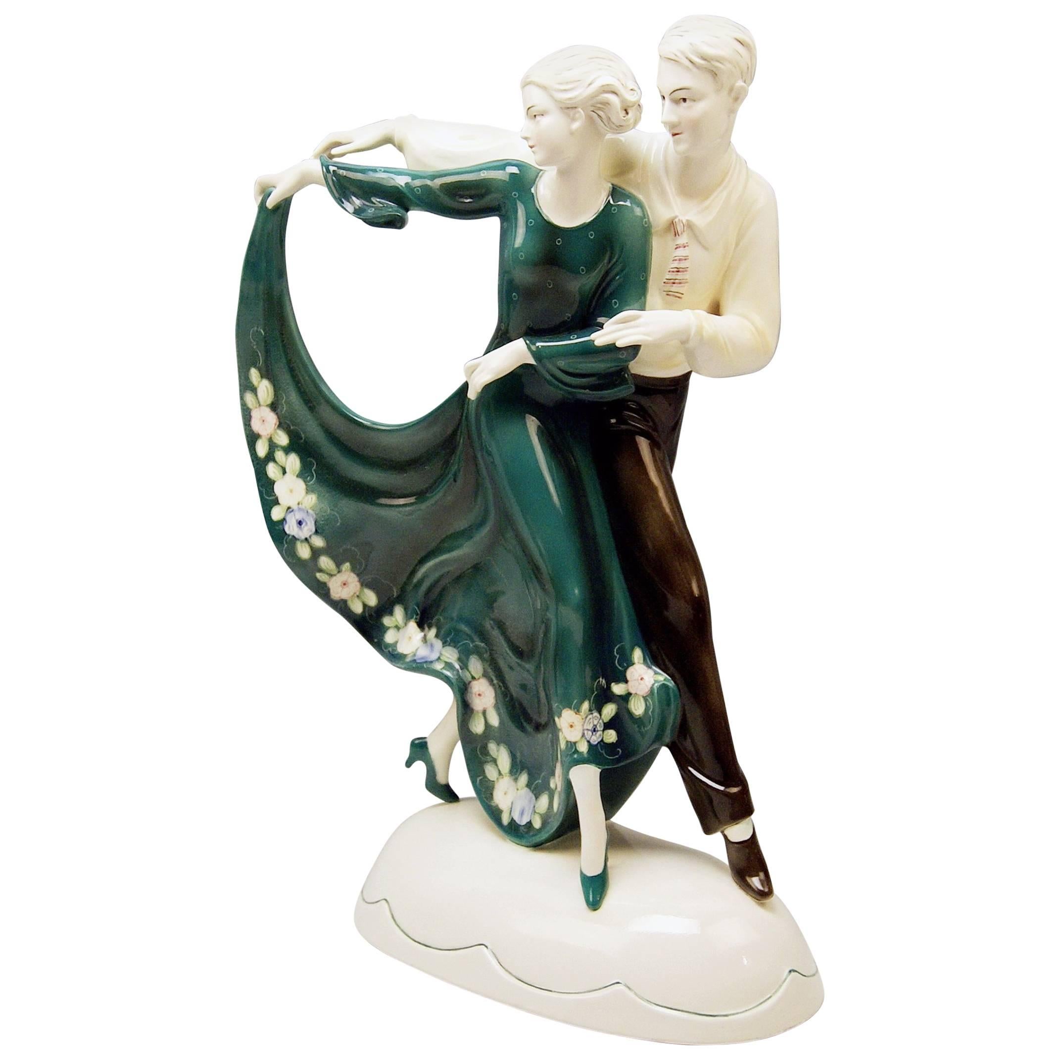 Katzhuette Dancing Couple Thuringia Germany Art Deco Goldscheider Style c.1930