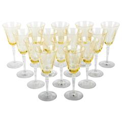Vintage Set of 12 Yellow Crystal Wine or Water Glasses