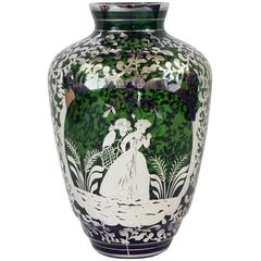 Silver Overlay Blown Green Glass Vase From the Estate Of Bunny Mellon 4