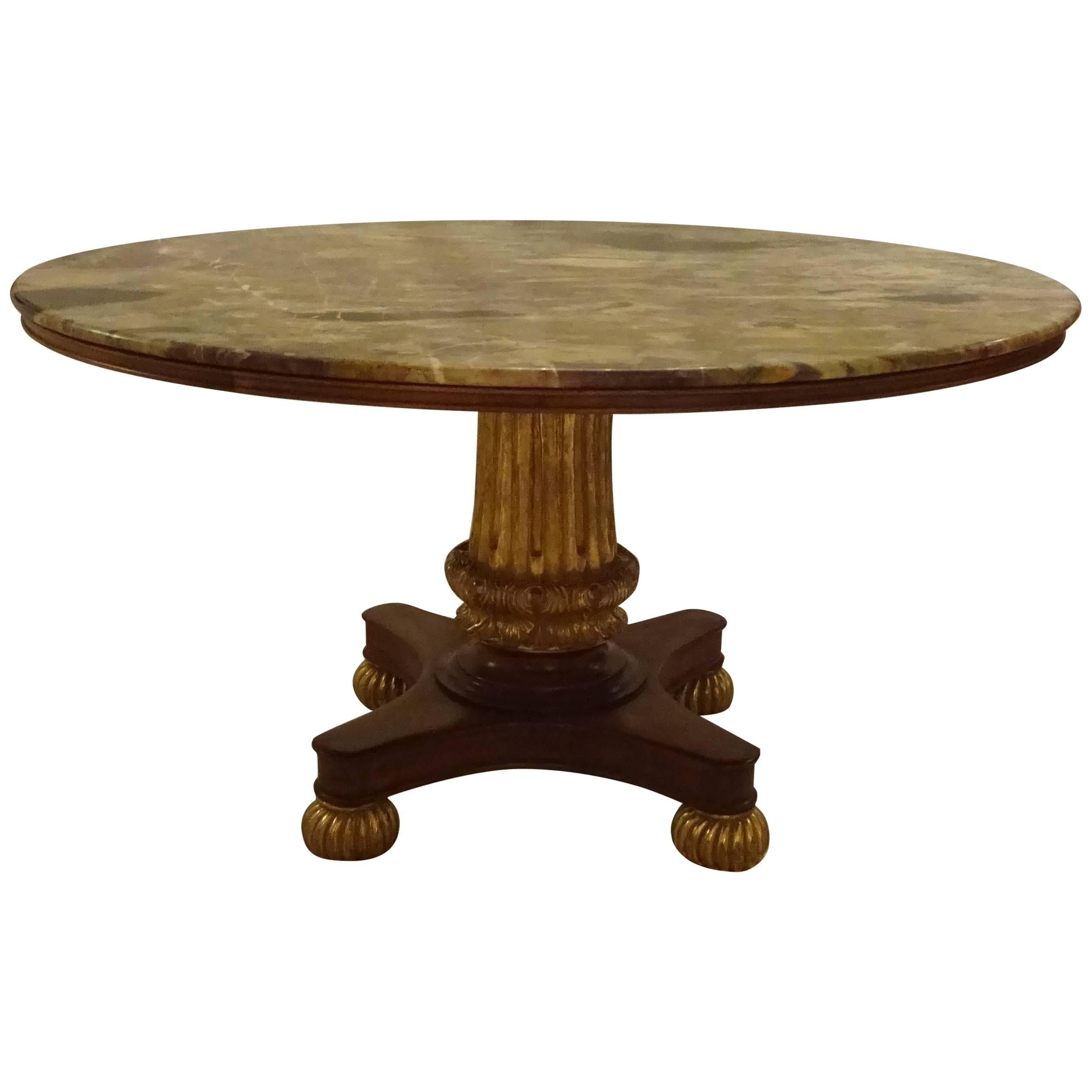 Round table.
Marble-top 