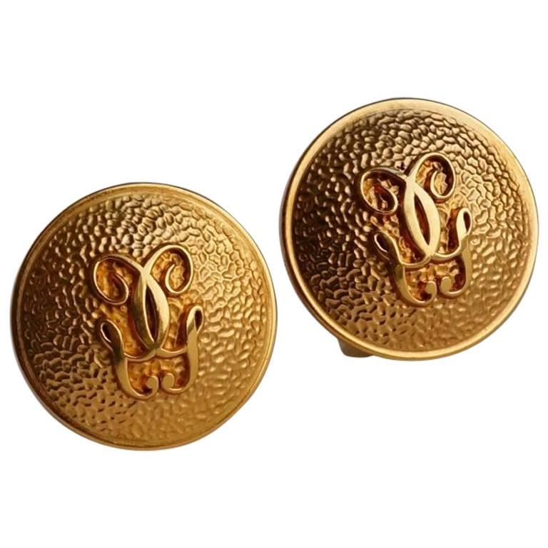 Guerlain Earrings Gold-Plated Gilt, circa 1980s, French For Sale