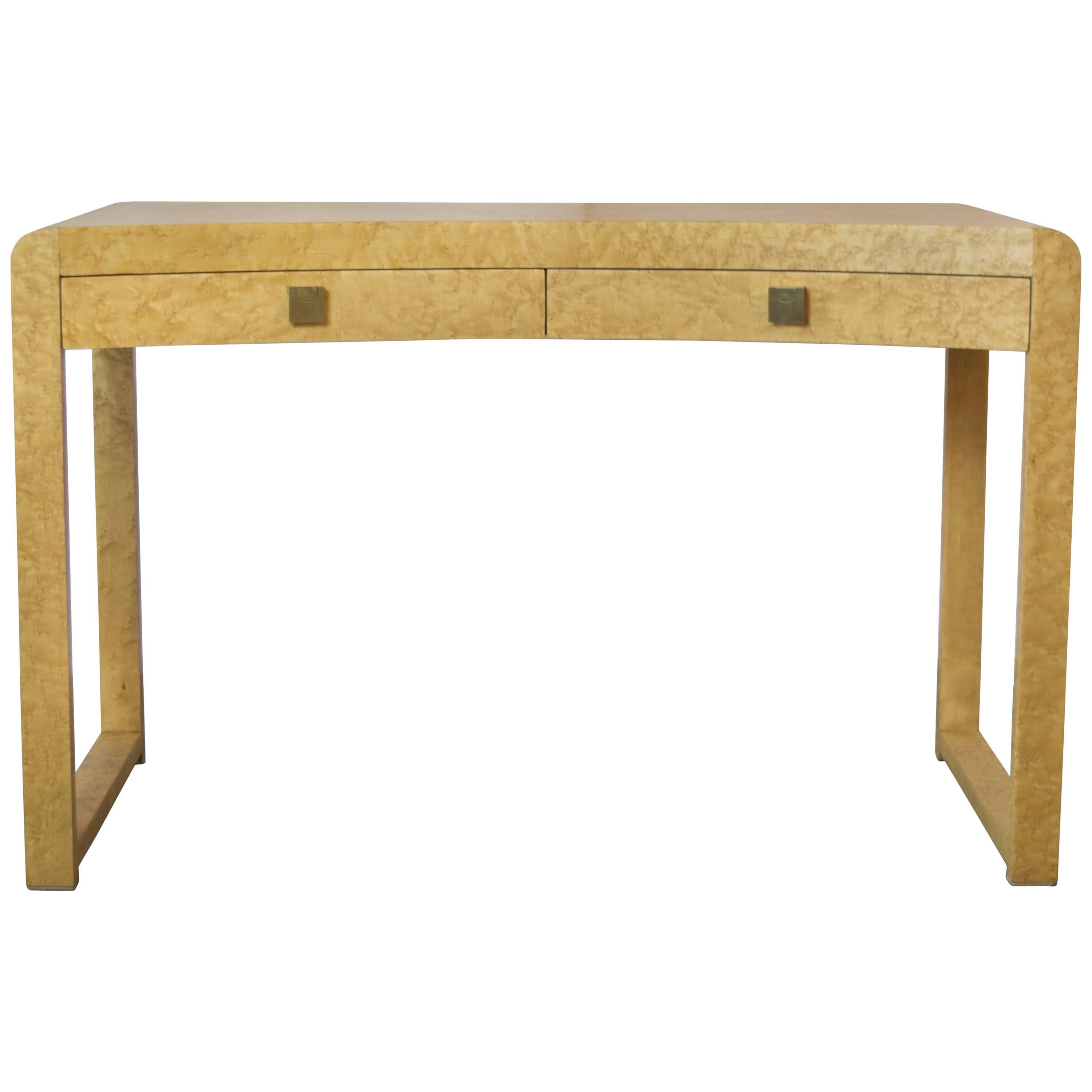 Beautiful Birds-Eye Maple Desk, Vanity or Sofa Table with Brass Drawer Handles