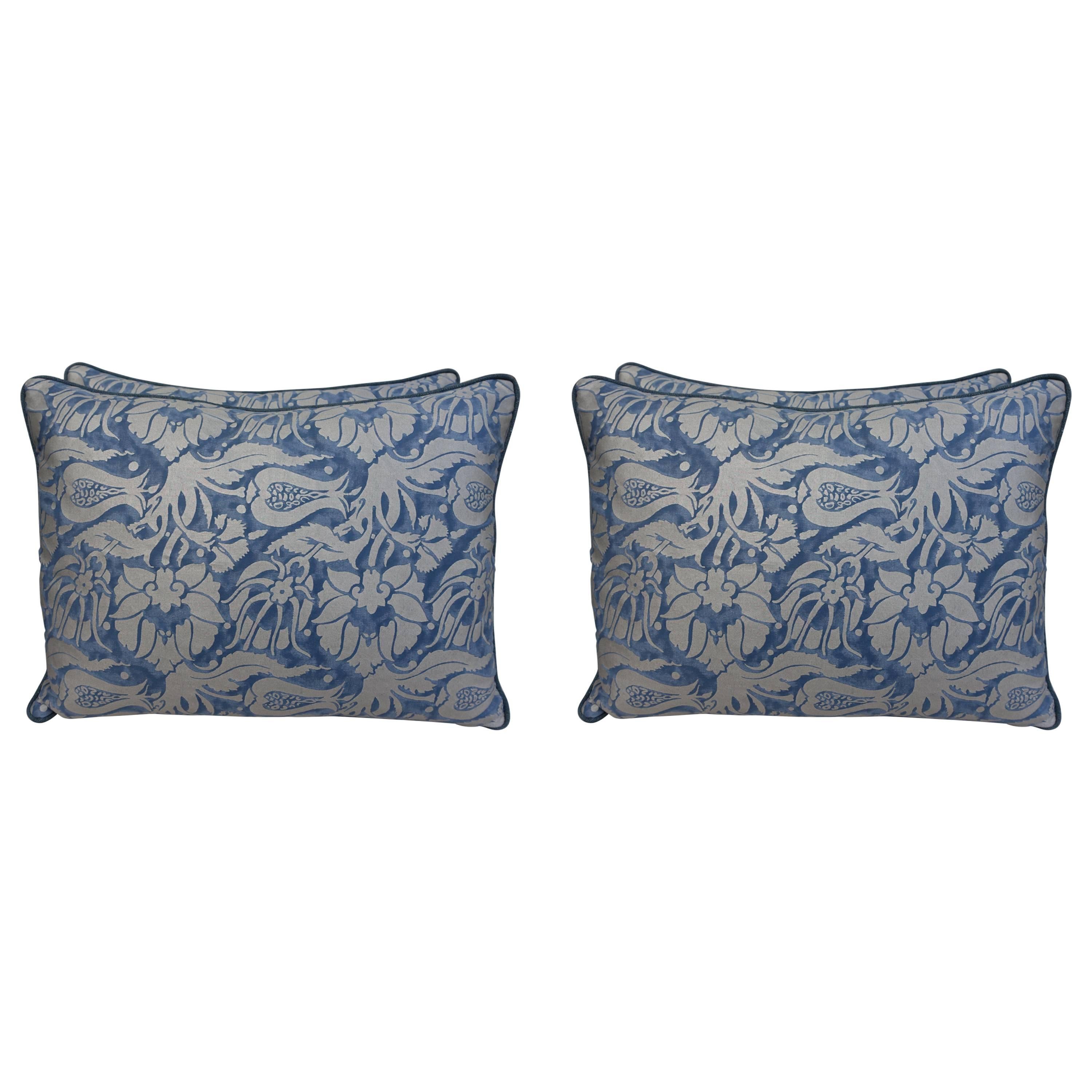 Pair of Blue and Silvery Gold Fortuny Pillows