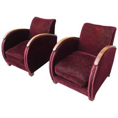 Elegant Pair of French Art Deco Speed Armchairs or Club Chairs, circa 1940