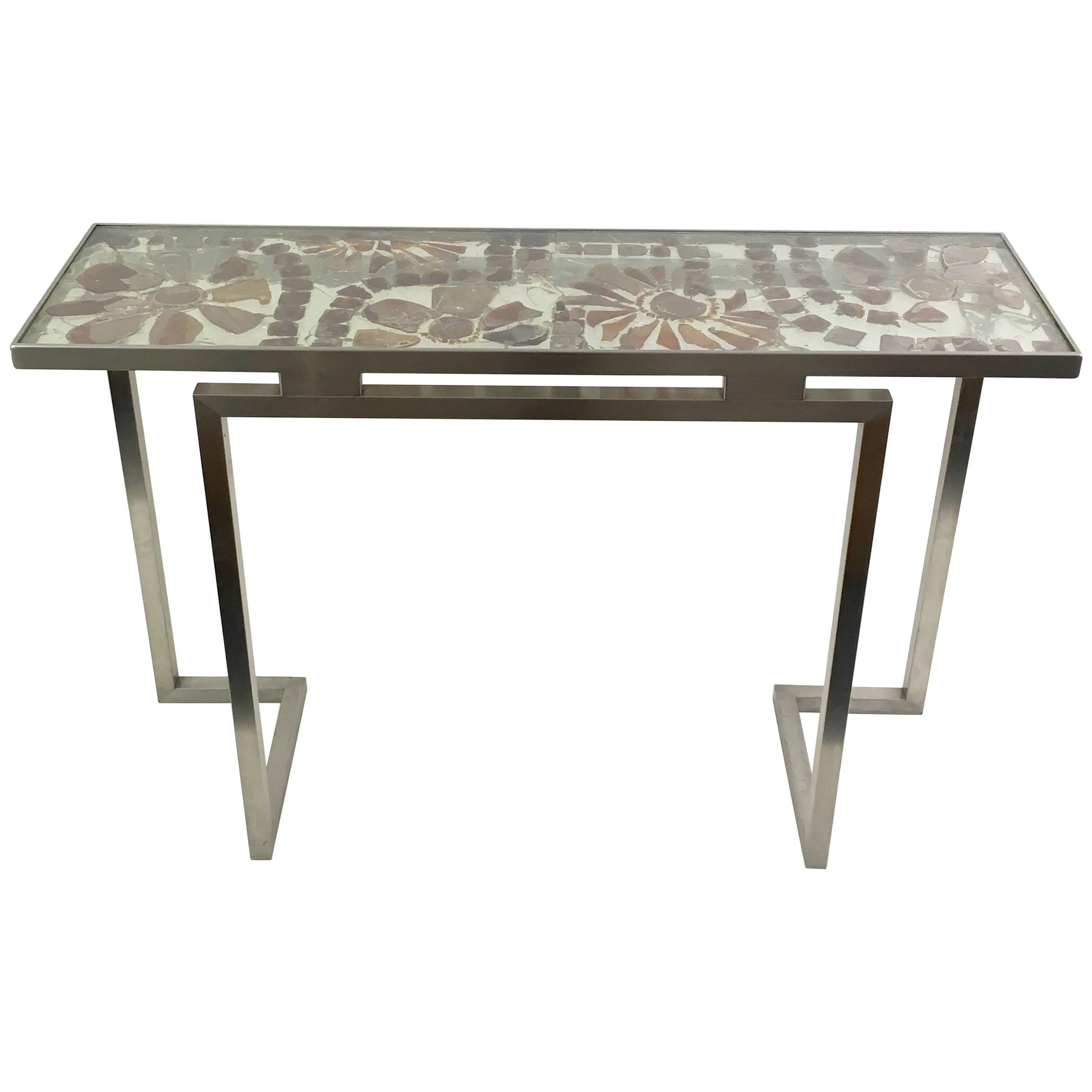 Marie Claude de Fouquieres Resin and Stainless Steel Console For Sale