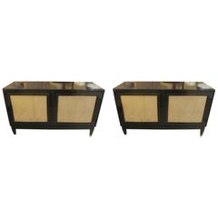Pair of French Bronze-Inlaid Ebonized Parchment Cabinets 1