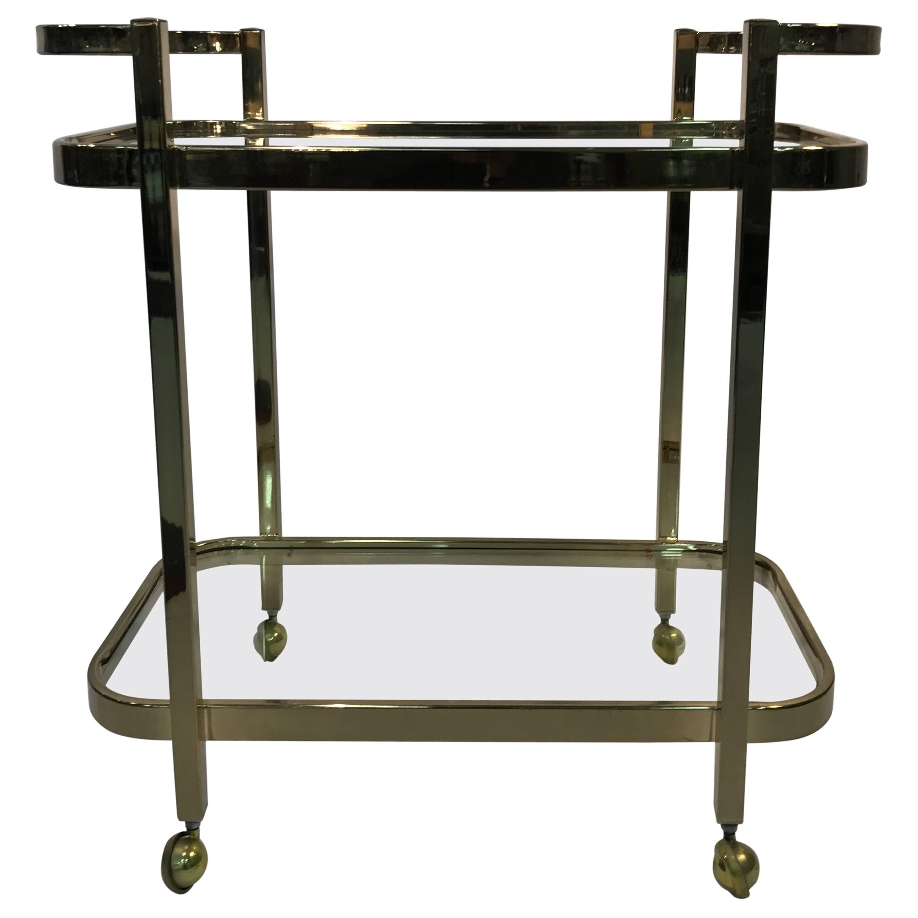 Beautiful Two-Tier Brass Bar Cart by Milo Baughman For Sale