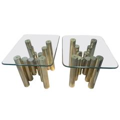 Terrific Pair of Brass Tubular Side Tables in the Manner of Mastercraft