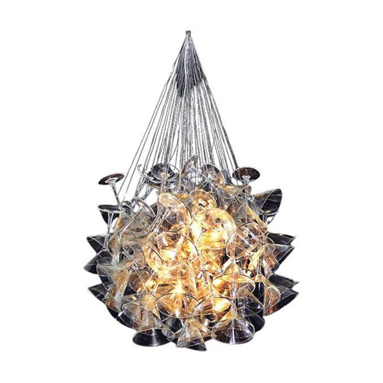 Original & Poetic Midcentury Martini Glass Chandelier or Pendant by "Chandelini" For Sale