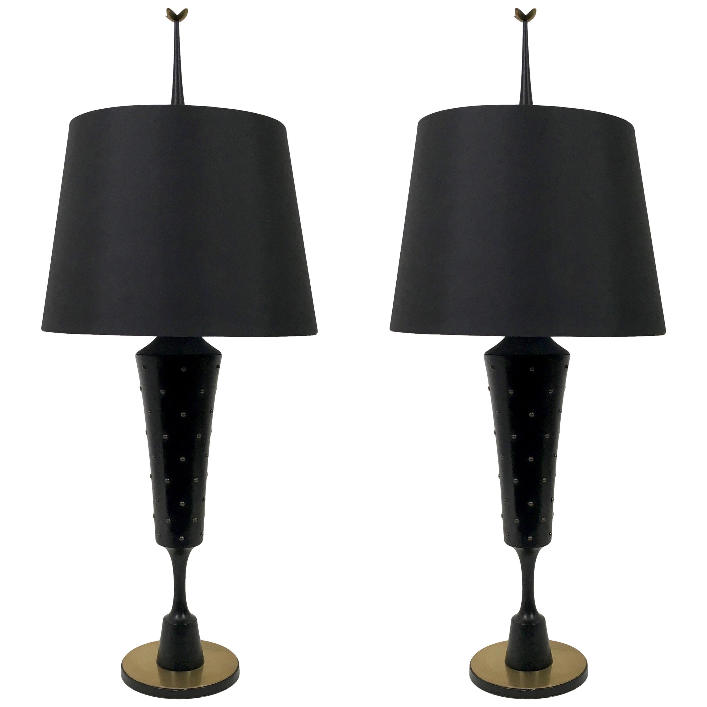Tommi Parzinger Style Massive Studded Table Lamps For Sale