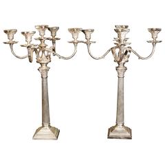 Regency Style Silver Plate Candelabras Doric Column Candles