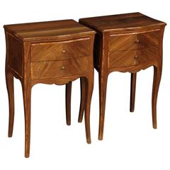 20th Century Pair of French Inlaid Bedside Table