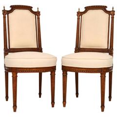 Pair of Antique Walnut Upholstered Side Chairs