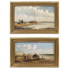 19th Century Pair of English School Oil Paintings Fishermen