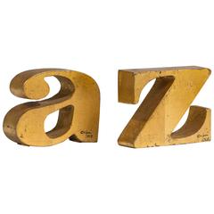 Rare Pair of A-Z Gilded Bookends by Curtis Jere, Signed 1968