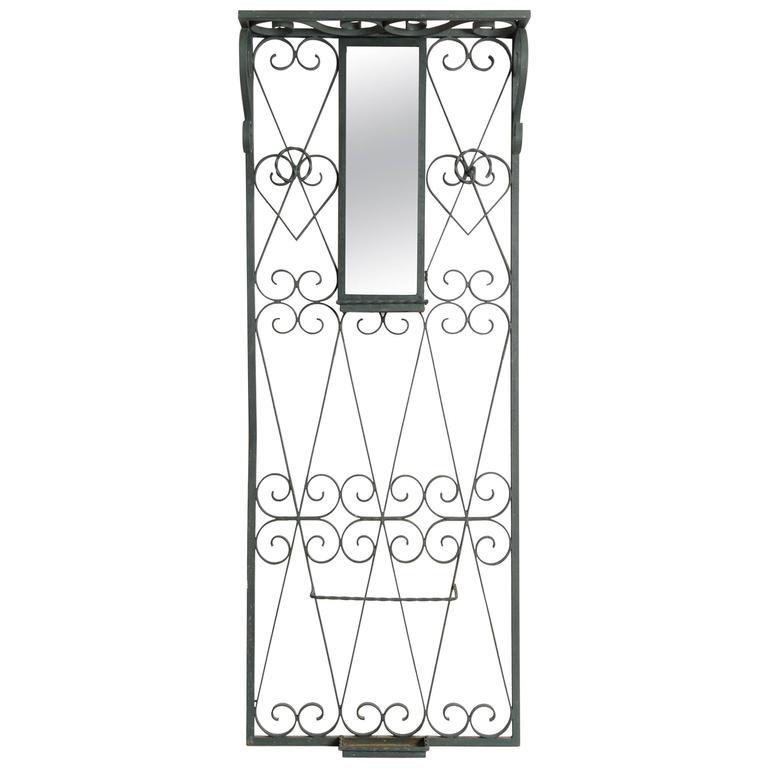 French Upright Iron Coat and Umbrella Stand with Mirror For Sale