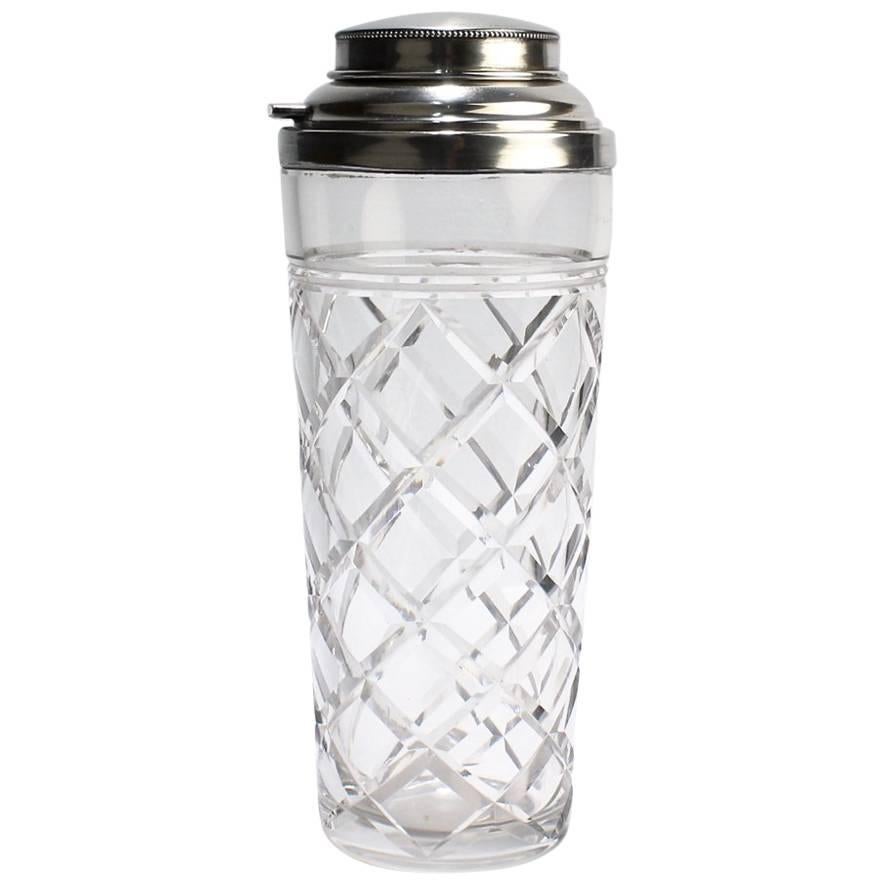 American Art Deco Cut-Glass and Sterling Silver Cocktail Shaker by Webster & Co