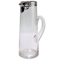 Tall Art Nouveau Sterling Silver Overlay, Cocktail Pitcher, Early 20th Century