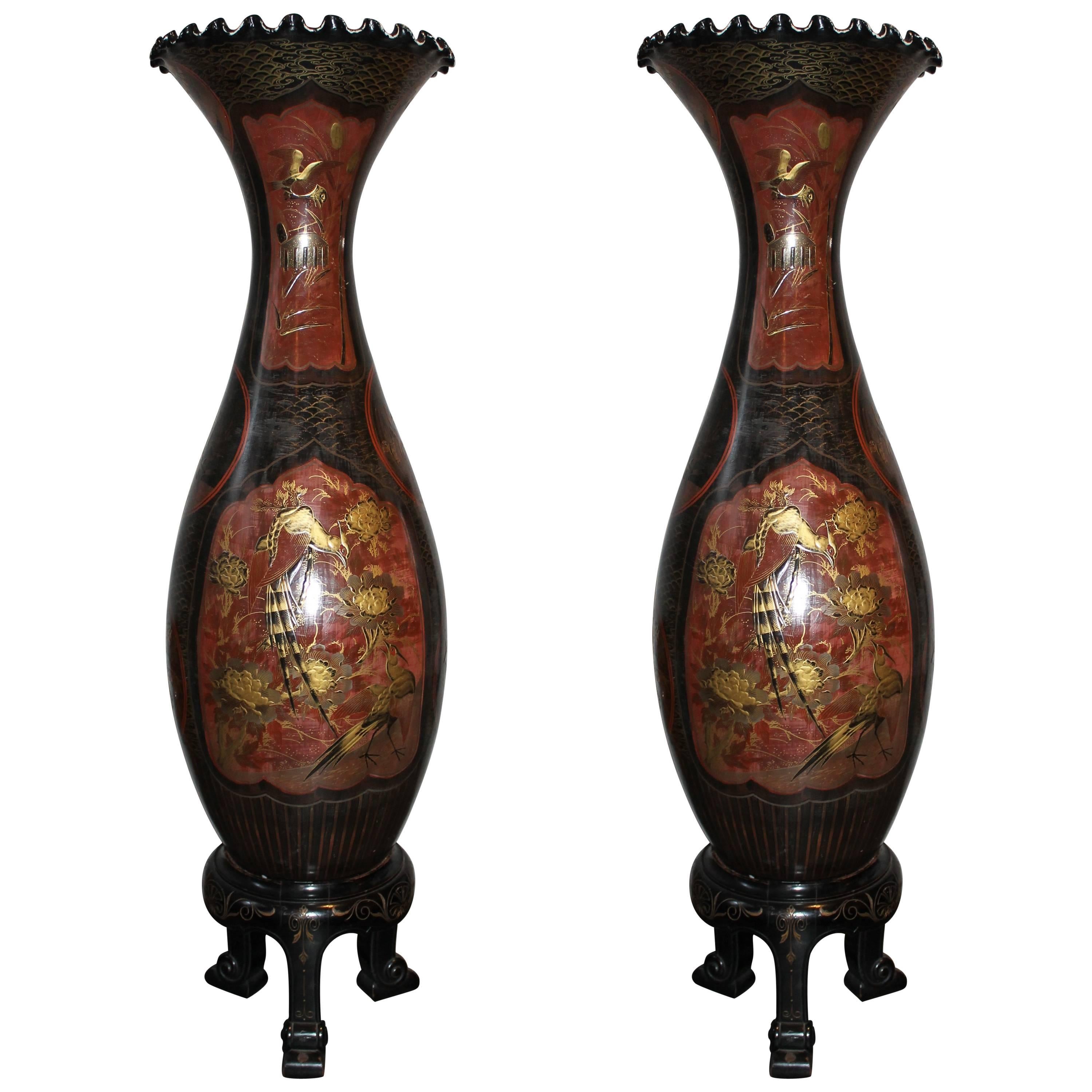 Pair of Tall Japanese Vases, circa 1900 For Sale