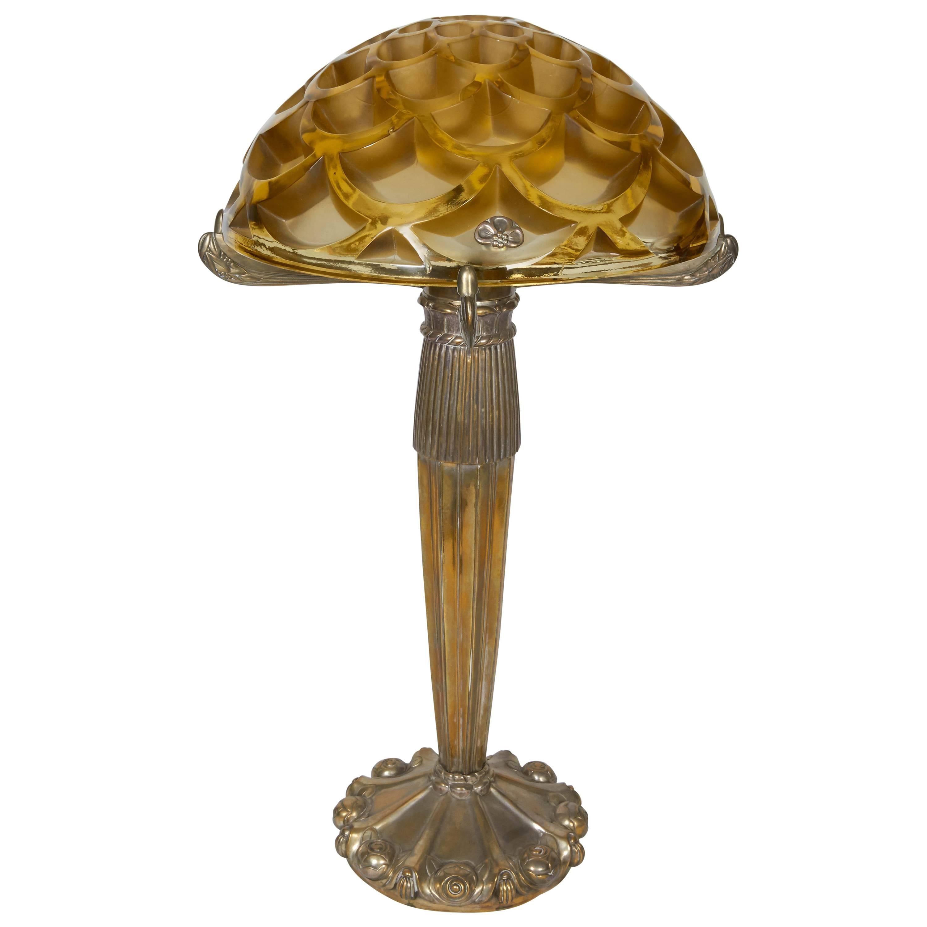 Tischlampe mit Schirm „Rinceaux“ von Rene Lalique