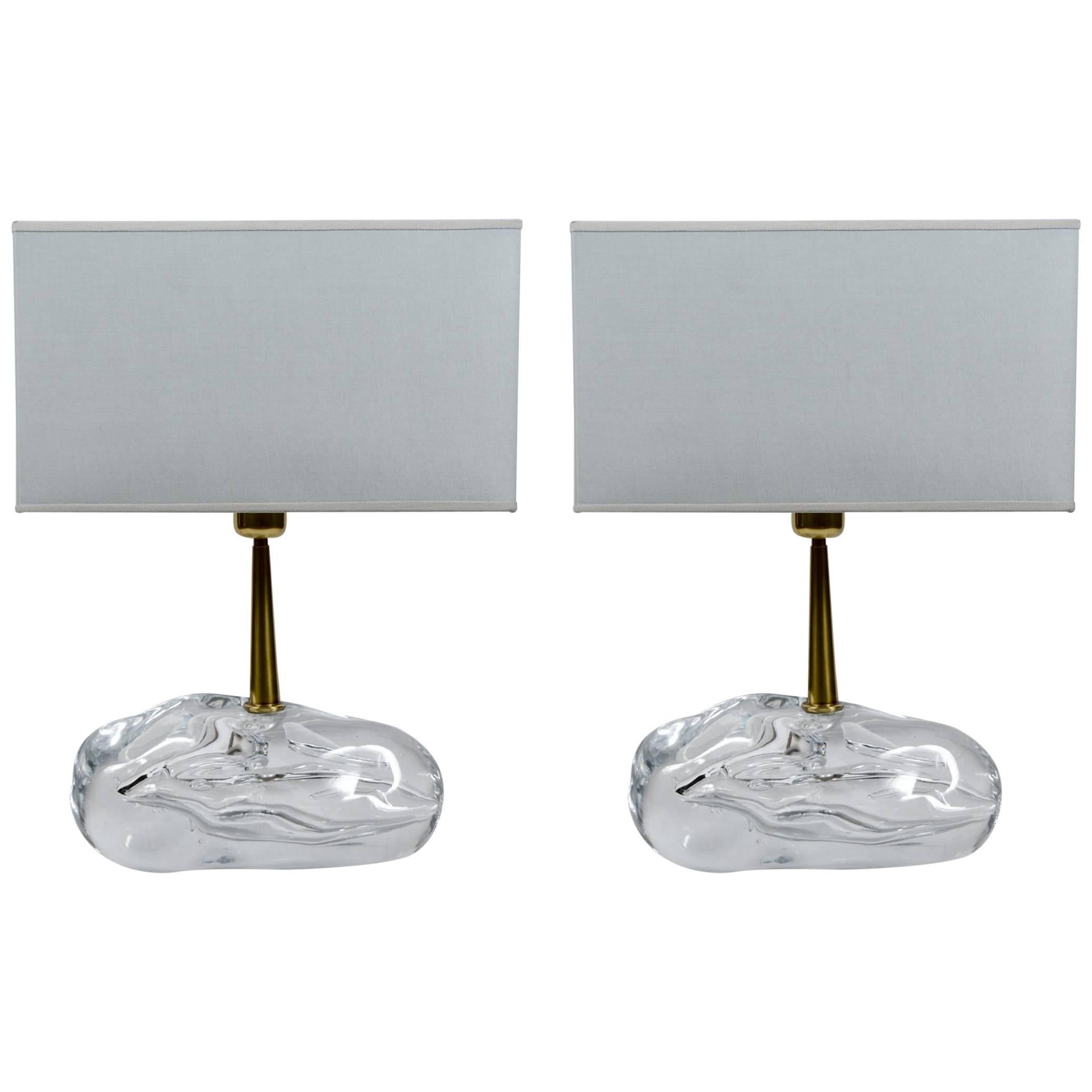 Pair of Sassone Glass and Brass Angelo Brotto for Esperia Table Lamps For Sale