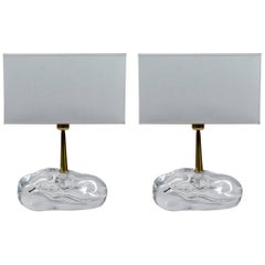 Pair of Sassone Glass and Brass Angelo Brotto for Esperia Table Lamps