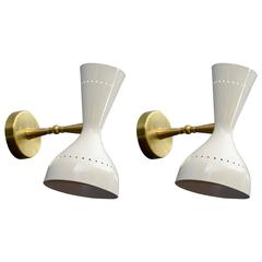Pair of Brass and White Metal Cones Wall Sconces