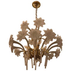 Italian Murano Mid-Century Two-Tier Brass Floral Chandelier