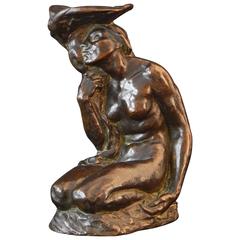 "Nude with Lily Pad," Important Bronze Candlestick by Roman Bronze Works