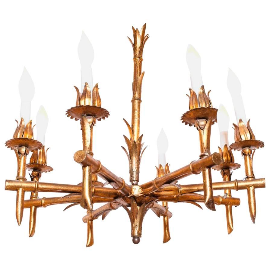 1960s Brass Faux Bamboo Eight-Arm Chandelier