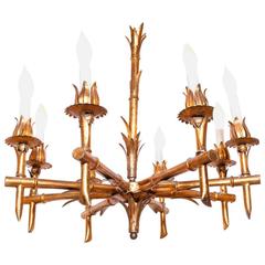 1960s Brass Faux Bamboo Eight-Arm Chandelier