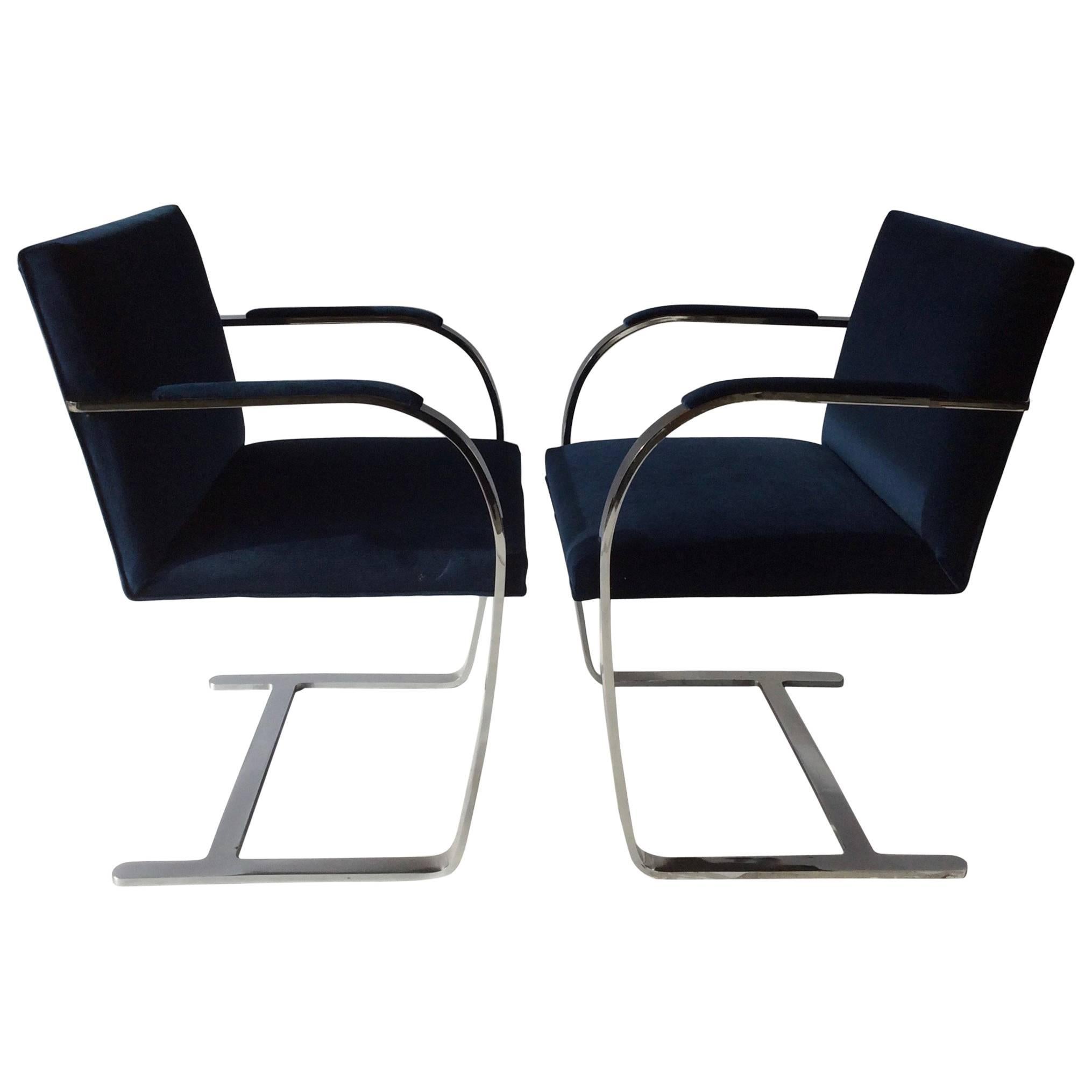 Mies Van Der Rohe, BRNO Flat Bar Chrome Cantilevered Chairs, New Upholstery