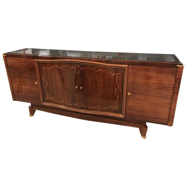French Art Deco Palisander Buffet with Black Glass Top For Sale