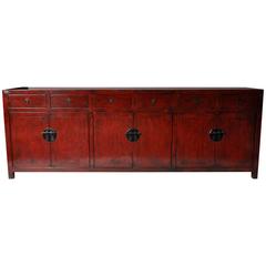Long Six-Drawer Chinese Side Chest with Restoration