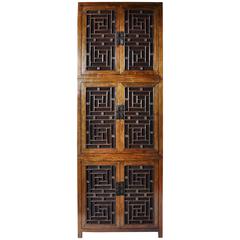 Tall Chinese Lattice Door Cabinet with Restoration