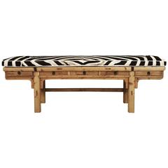 Vintage Calligrapher Five-Drawer Bench with Zebra Hide Cushion